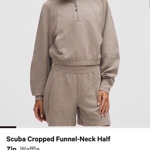 lululemon athletica Tan Scuba Cropped Funnel-Neck Half Zip